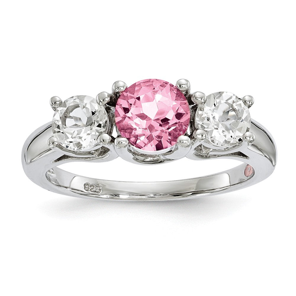 10k White Gold Survivor Collection Clear/Pink Swarovski Topaz Pamela Ring, Size: 7