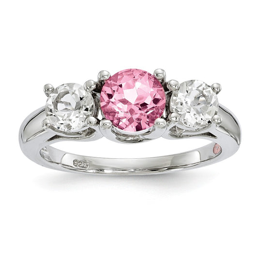 10k White Gold Survivor Collection Clear/Pink Swarovski Topaz Pamela Ring, Size: 7