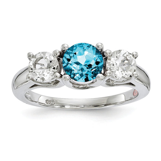 10k White Gold Survivor Collection Clear & Blue Swarovski Topaz Pamela Ring, Size: 7