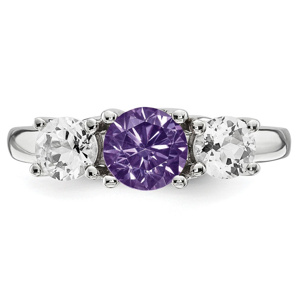 10k White Gold Survivor Collection Clear/Purple Swarovski Topaz Pamela Ring, Size: 7