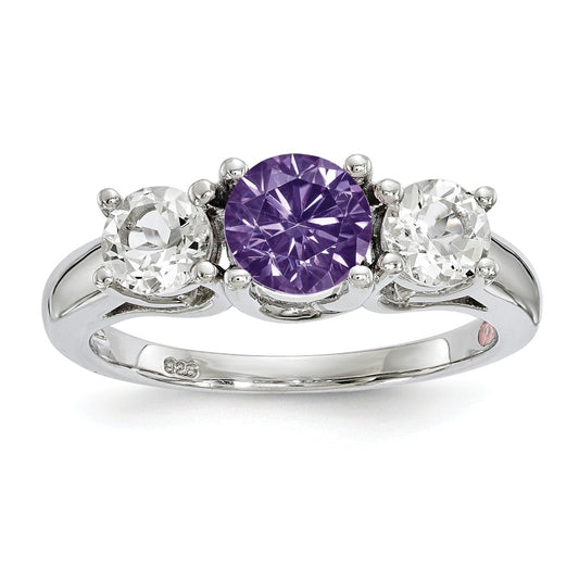10k White Gold Survivor Collection Clear/Purple Swarovski Topaz Pamela Ring, Size: 7