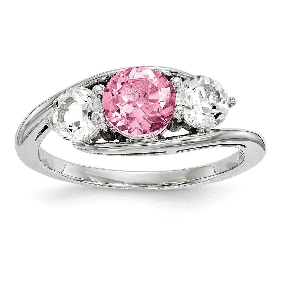10k White Gold Survivor Collection Clear/Pink Swarovski Topaz Sue Ring, Size: 7