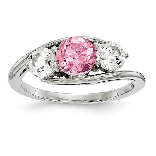 10k White Gold Survivor Collection Clear/Pink Swarovski Topaz Sue Ring, Size: 7
