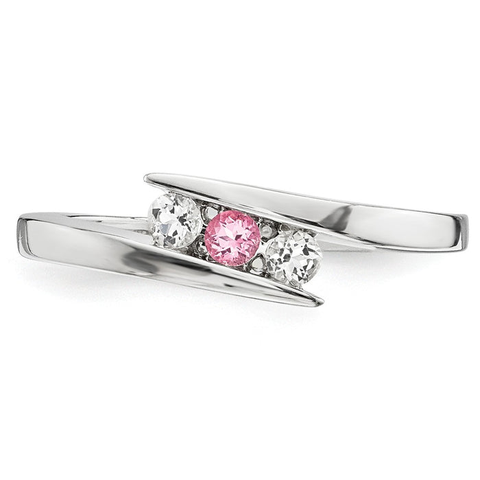 10k White Gold Survivor Clear & Pink Swarovski Topaz Circle of Strength Ring, Size: 7