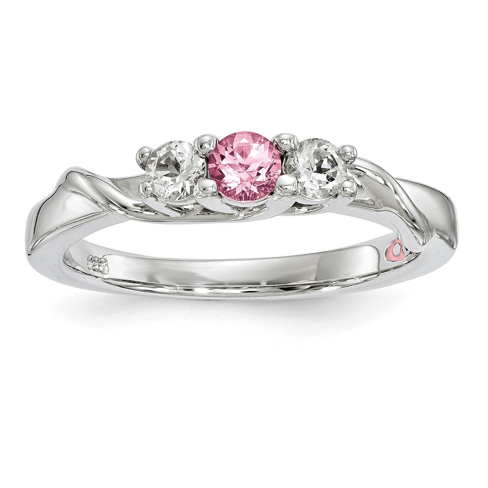 10k White Gold Survivor Collection Clear/Pink Swarovski Topaz Joanna Ring, Size: 7