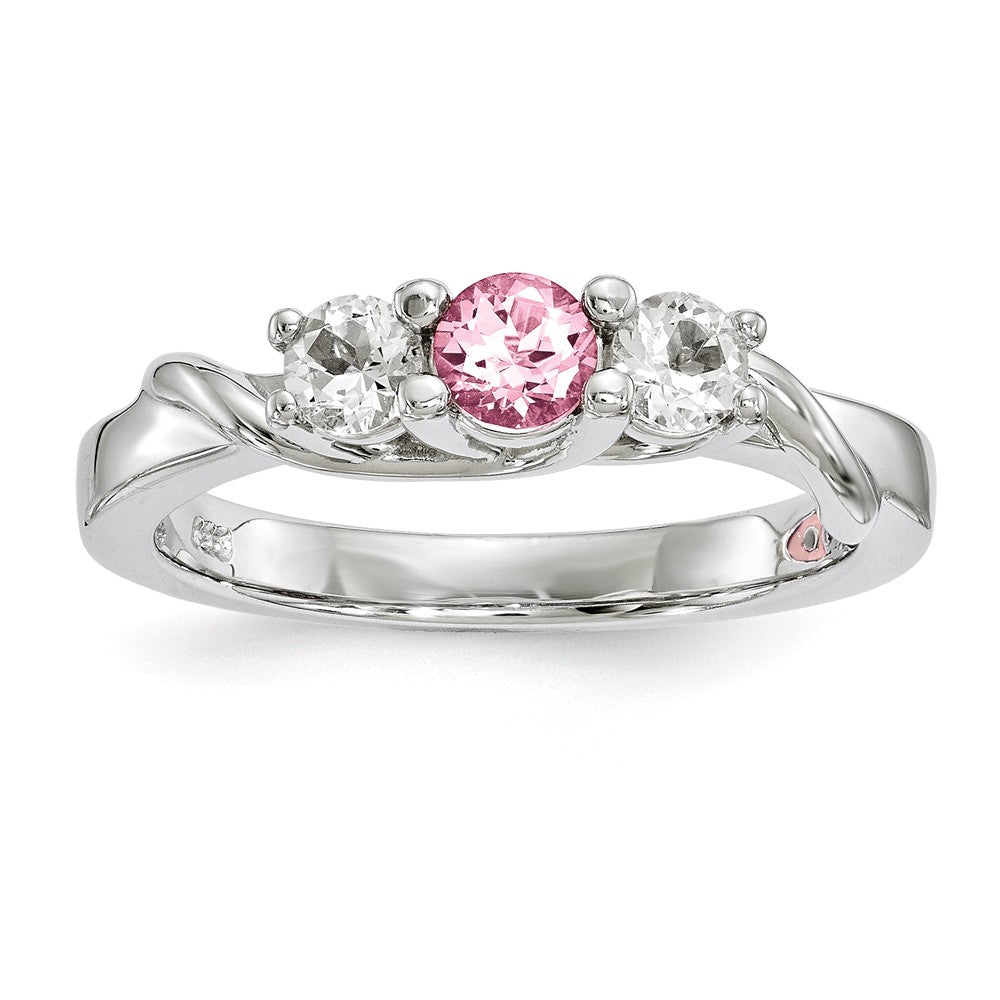 10k White Gold Survivor Collection Clear/Pink Swarovski Topaz Joanna Ring, Size: 7