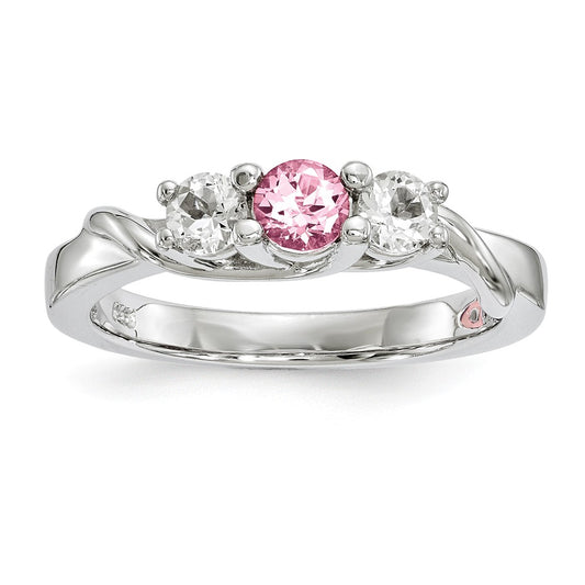 10k White Gold Survivor Collection Clear/Pink Swarovski Topaz Joanna Ring, Size: 7