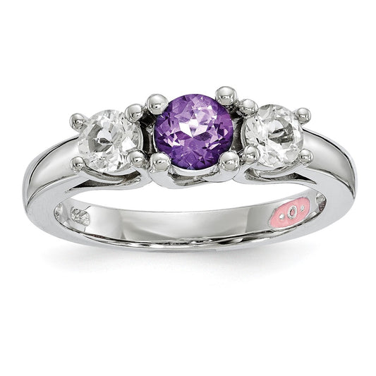 10k White Gold Survivor Clear & Purple Swarovski Topaz Pamela Ring, Size: 7