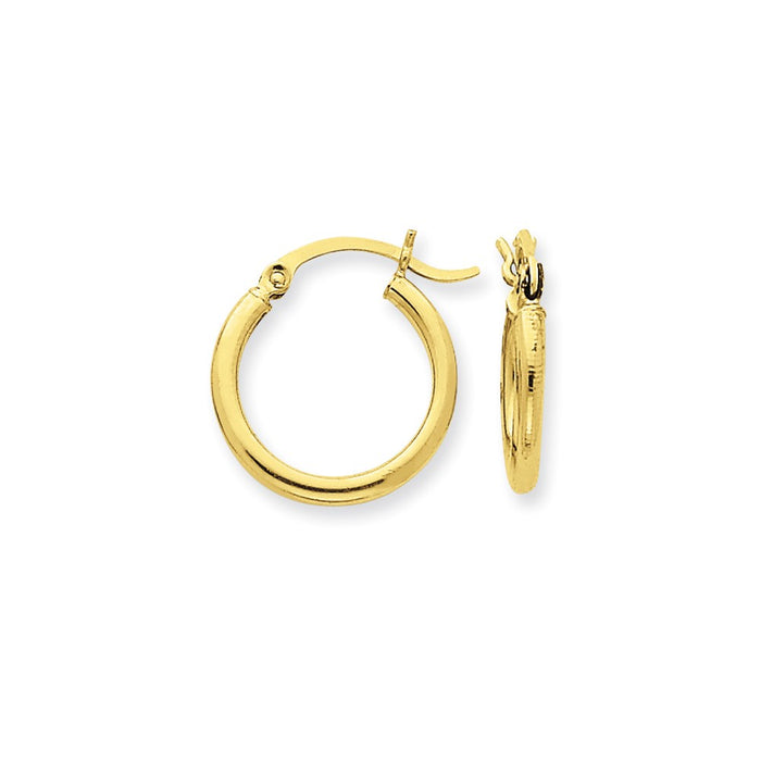 Million Charms 10k Yellow Gold Polished 2mm Tube Hoop Earrings, 13mm x 2mm