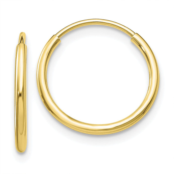 Million Charms 10k Yellow Gold Polished Endless Tube Hoop Earrings, 15mm x 15mm
