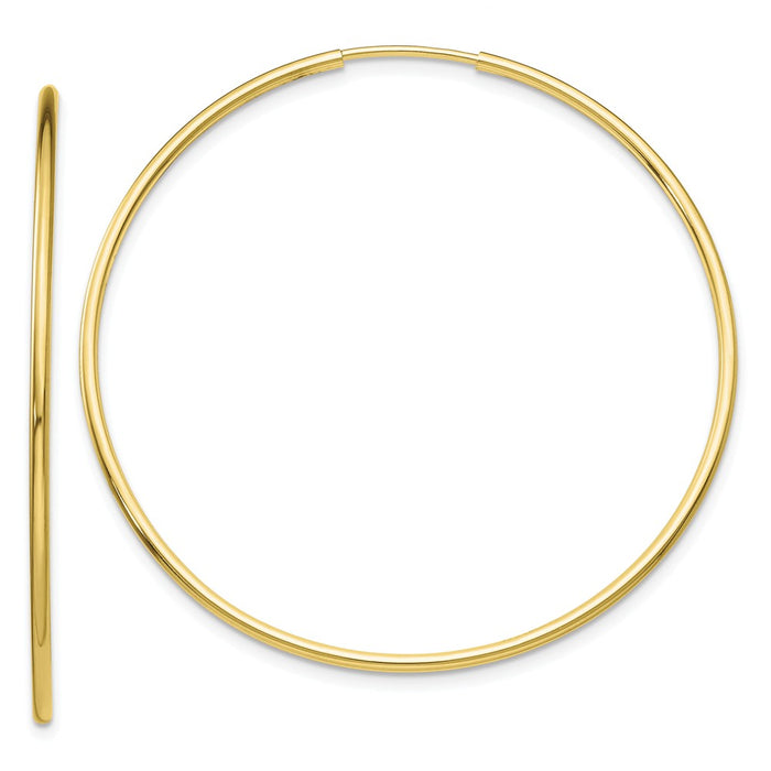 Million Charms 10k Yellow Gold Polished Endless Tube Hoop Earrings, 42mm x 42mm