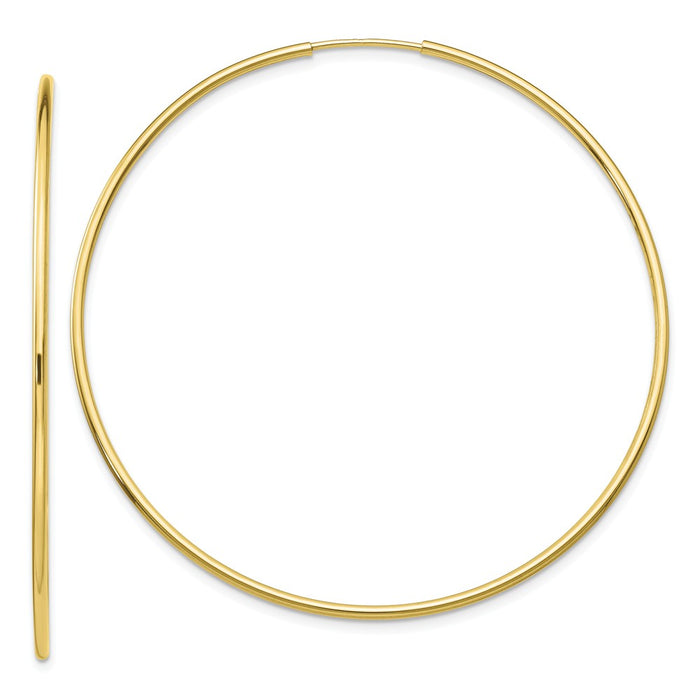 Million Charms 10k Yellow Gold Polished Endless Tube Hoop Earrings, 54mm x 54mm