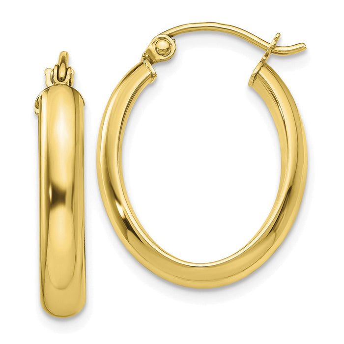 Million Charms 10k Yellow Gold Polished 3.5mm Oval Hoop Earrings, 23.86mm x 17.25mm