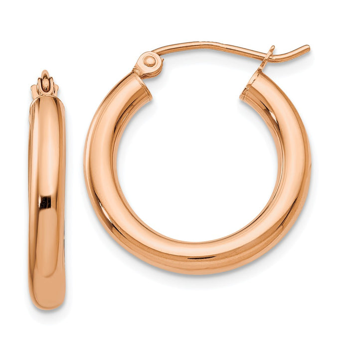 Million Charms 10K Rose Gold Polished 3mm Hoop Earrings, 21.21mm x 19.89mm