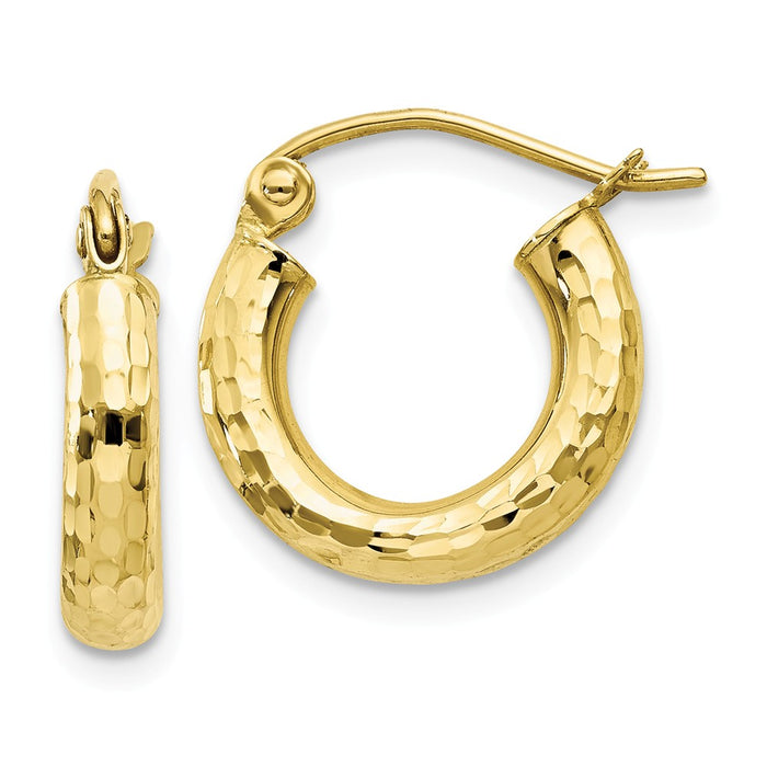Million Charms 10k Yellow Gold Diamond-cut 3mm Round Hoop Earrings, 8mm x 3mm