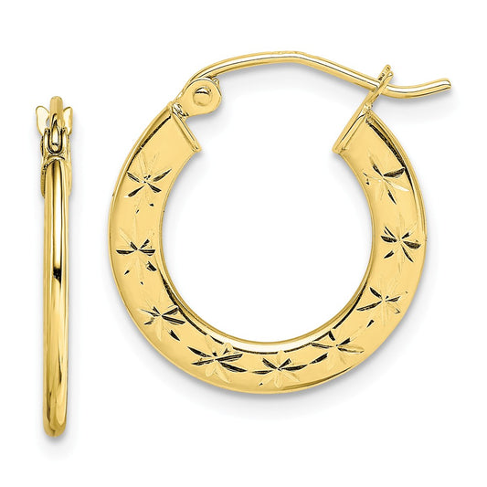 Million Charms 10k Yellow Gold 1.3x17mm Diamond-cut Hoop Earrings, 17mm x 17mm