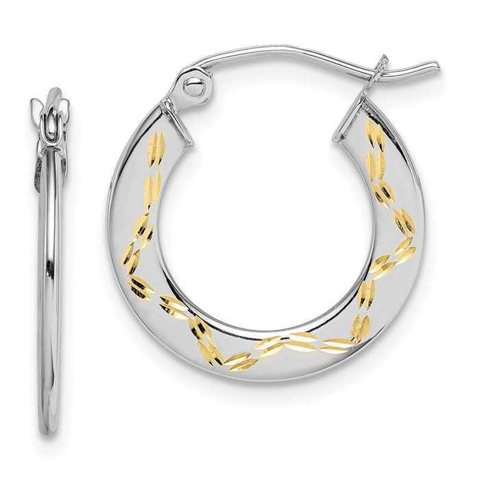 Million Charms 10K White Gold & Yellow Rhodium Diamond-cut Hoop Earrings, 19mm x 18mm
