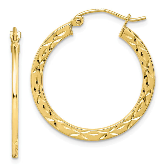 Million Charms 10k Yellow Gold Diamond-cut Hollow Hoop Earrings, 26mm x 25mm