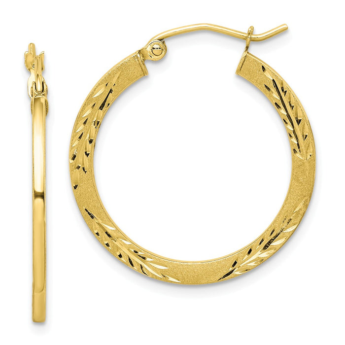 Million Charms 10k Yellow Gold Satin Diamond-cut Hoop Earrings, 26mm x 25mm