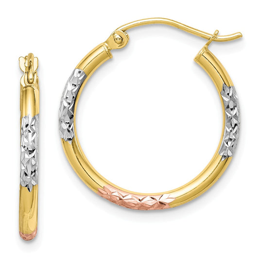Million Charms 10K White & Rose Rhodium Diamond-Cut 3x20mm Hoop Earrings, 21mm x 20mm