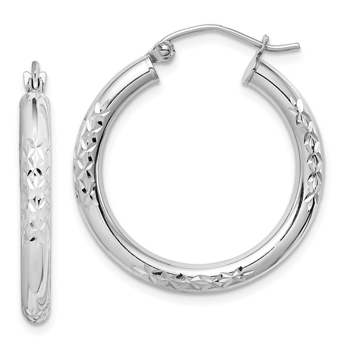 Million Charms 10K White Gold Diamond-cut 3mm Hoop Earrings, 26mm x 25mm