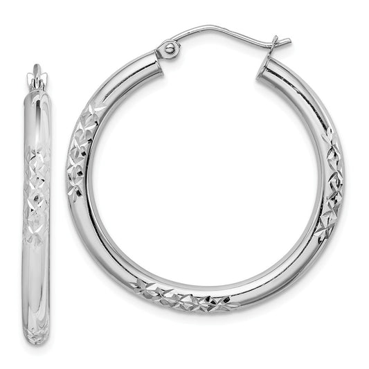 Million Charms 10K White Gold Cut 3mm Hoop Earrings, 31mm x 30mm