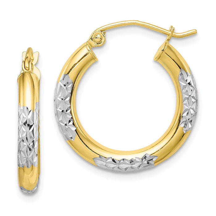 Million Charms 10K & Rhodium Diamond-cut 3mm Hoop Earrings, 21mm x 20mm