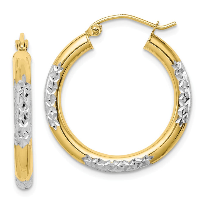 Million Charms 10K & Rhodium Diamond-cut 3mm Hoop Earrings, 26mm x 25mm