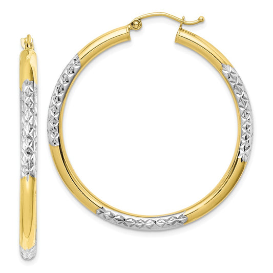 Million Charms 10K & Rhodium Diamond-cut 3mm Hoop Earrings, 41mm x 40mm