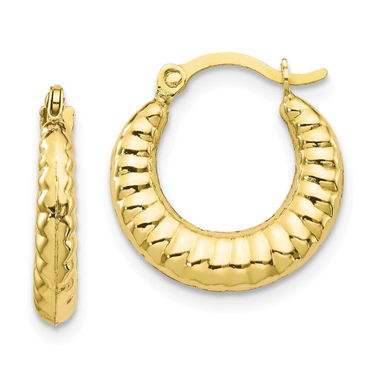 Million Charms 10k Yellow Gold Scalloped Hollow Hoop Earrings, 15mm x 15mm