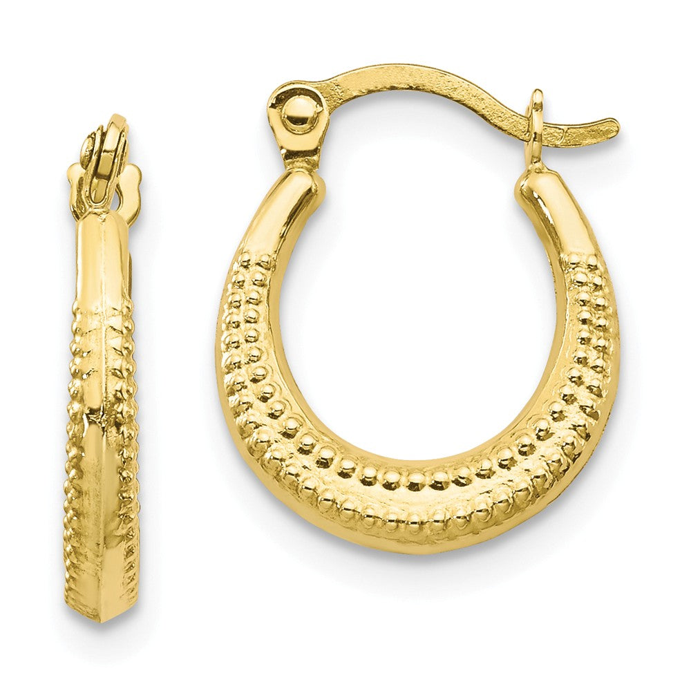 Million Charms 10k Yellow Gold Scalloped Textured Hollow Hoop Earrings, 15mm x 12mm