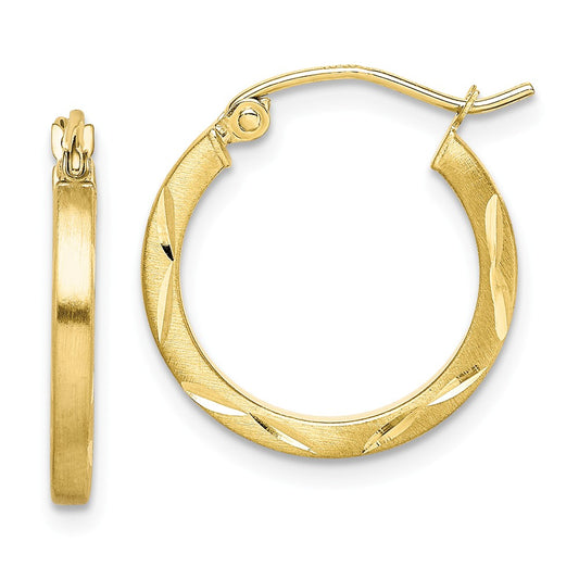 Million Charms 10k Yellow Gold Satin Diamond-cut 2x20mm Hoop Earrings, 19mm x 18mm