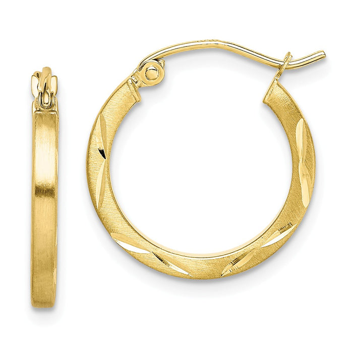 Million Charms 10k Yellow Gold Satin Diamond-cut 2x20mm Hoop Earrings, 19mm x 18mm
