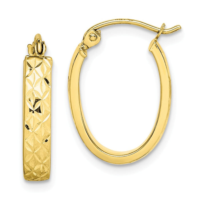 Million Charms 10k Yellow Gold Diamond-cut Oval Hoop Earrings, 19mm x 14mm