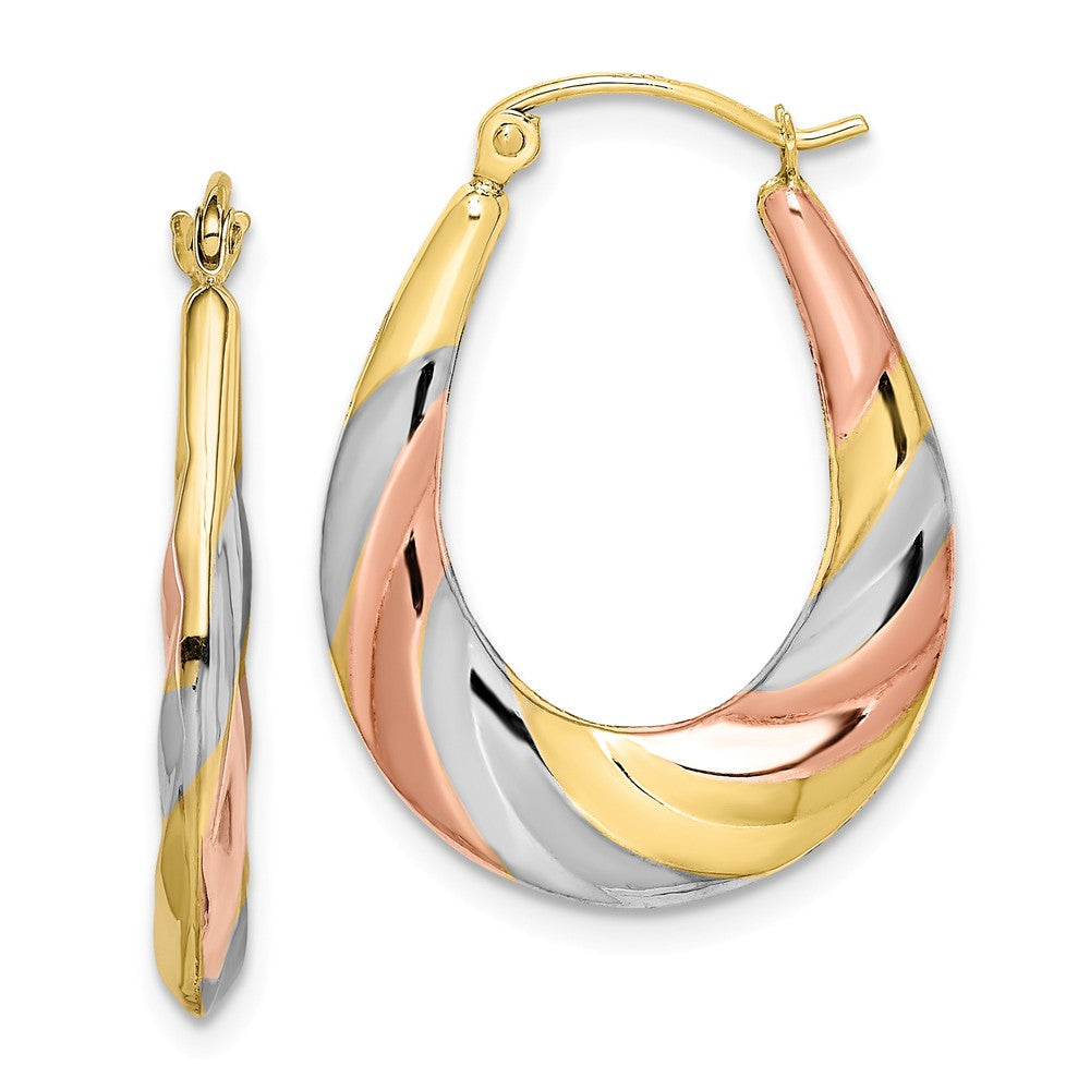 Million Charms 10K & Rhodium Oval Scalloped Hollow Hoop Earrings, 27mm x 20mm