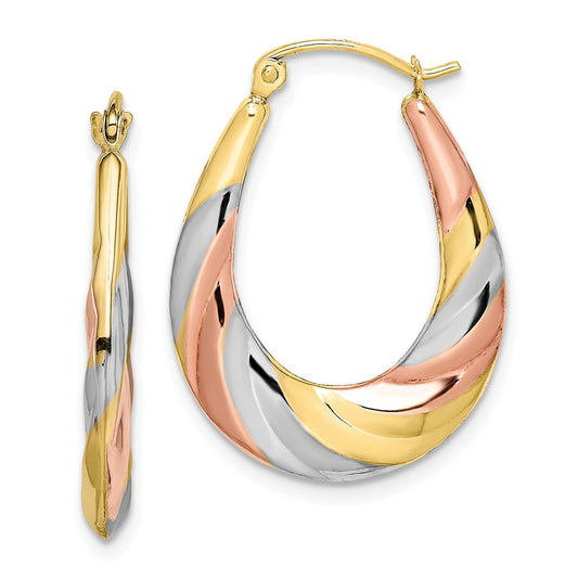 Million Charms 10K & Rhodium Oval Scalloped Hollow Hoop Earrings, 27mm x 20mm