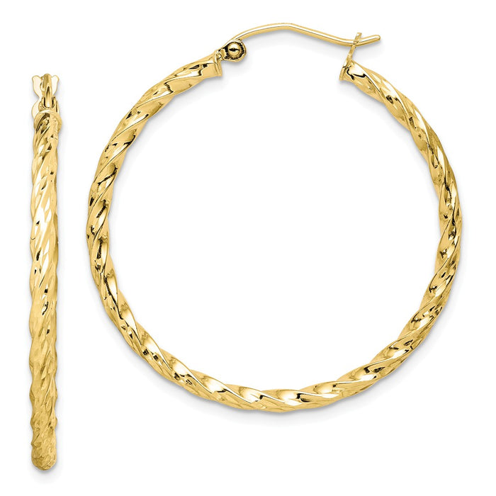 Million Charms 10k Yellow Gold Twisted Diamond-cut 35mm Hoop Earrings, 36mm x 35mm