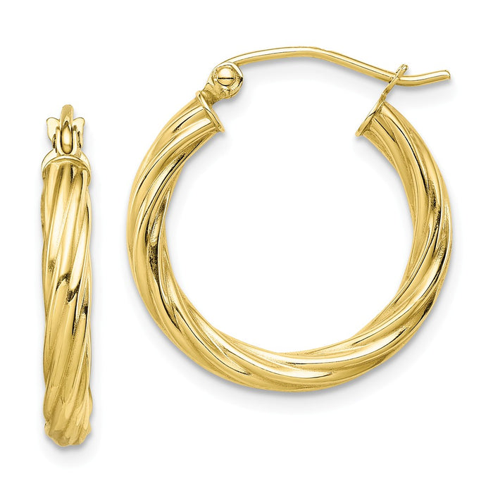 Million Charms 10k Yellow Gold Polished 3mm Twisted Hoop Earrings, 21.2mm x 19.9mm