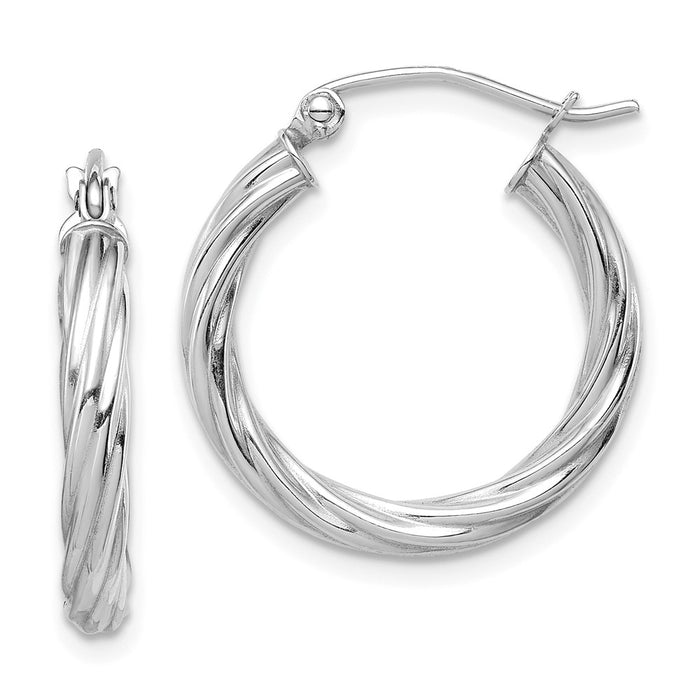 Million Charms 10k White Gold Polished 3mm Twisted Hoop Earrings, 21.2mm x 19.9mm