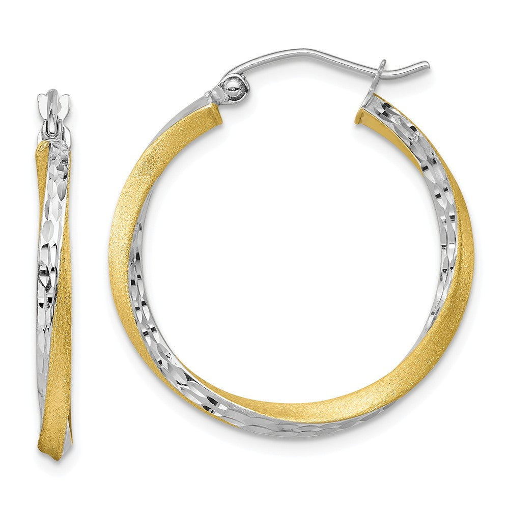 Million Charms 10k & Rhodium Diamond-cut 2.5mm Twisted Hoop Earrings, 26.6mm x 24.86mm