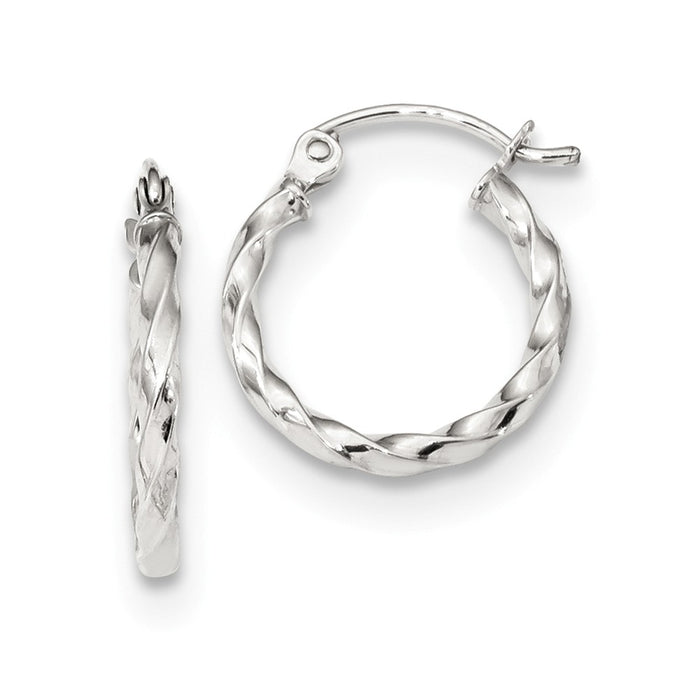 Million Charms 10k White Gold Twist Polished Hoop Earring, 16.45mm x 14.68mm