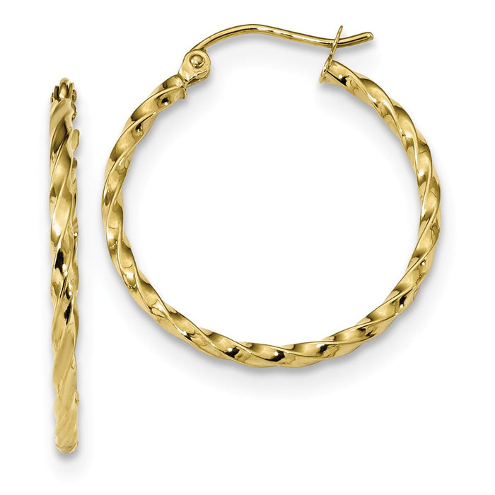 Million Charms 10k Yellow Gold Twist Polished Hoop Earring, 26.65mm x 25.09mm