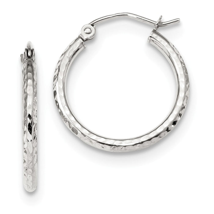 Million Charms 10k White Gold Diamond-cut 2mm Round Tube Hoop Earrings, 21.21mm x 19.9mm