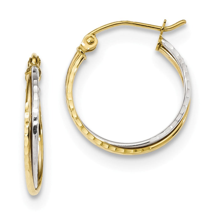 Million Charms 10k Two-tone Diamond-cut Twisted Hoop Earrings, 19.11mm x 17.42mm