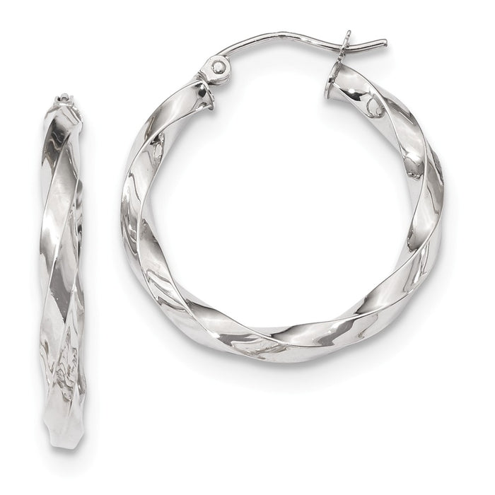 Million Charms 10k White Gold 3mm Twisted Hoop Earrings, 26.61mm x 25.4mm