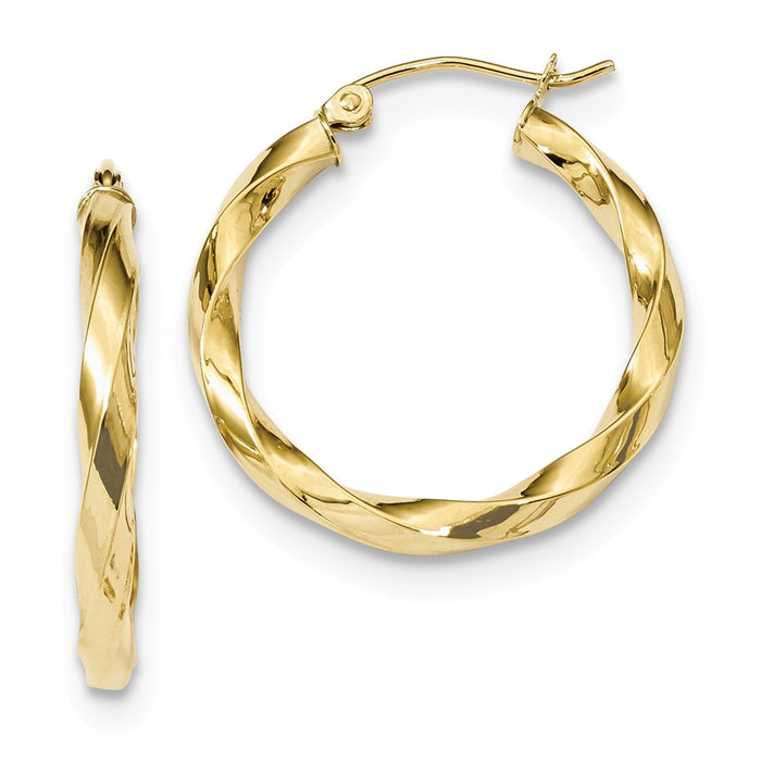 Million Charms 10k Yellow Gold Polished 3mm Twisted Hoop Earrings, 26.61mm x 25.4mm