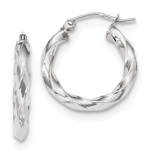 Million Charms 10k White Gold 3mm Twisted Hoop Earrings, 21.42mm x 19.65mm