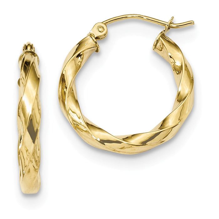 Million Charms 10k Yellow Gold Polished 3mm Twisted Hoop Earrings, 21.42mm x 19.65mm