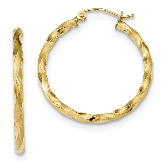 Million Charms 10k Yellow Gold Polished & Satin Twisted Hoop Earrings, 31.71mm x 30.15mm