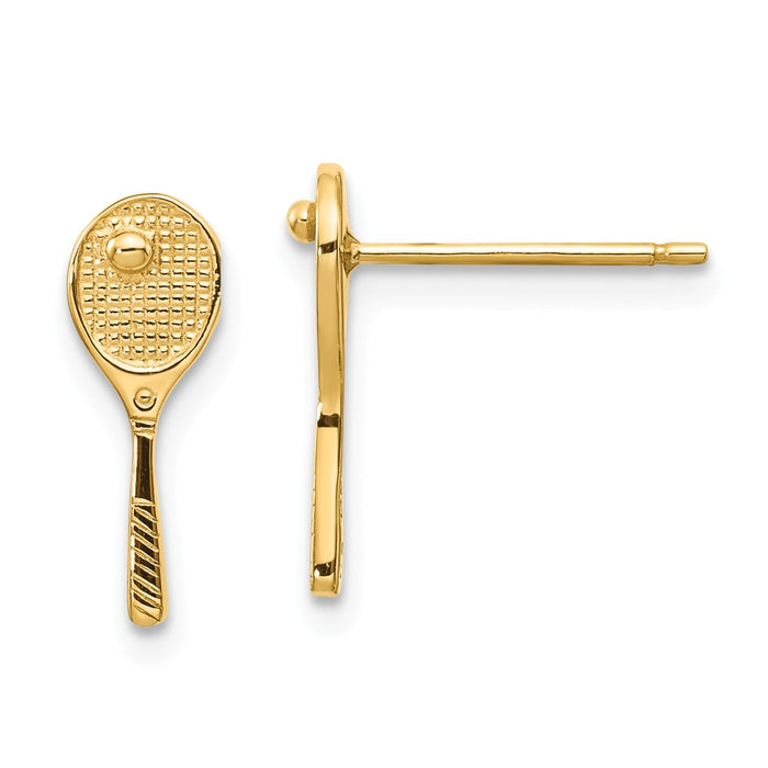 Million Charms 10k Yellow Gold Mini Tennis Racquet with Ball Post Earrings,